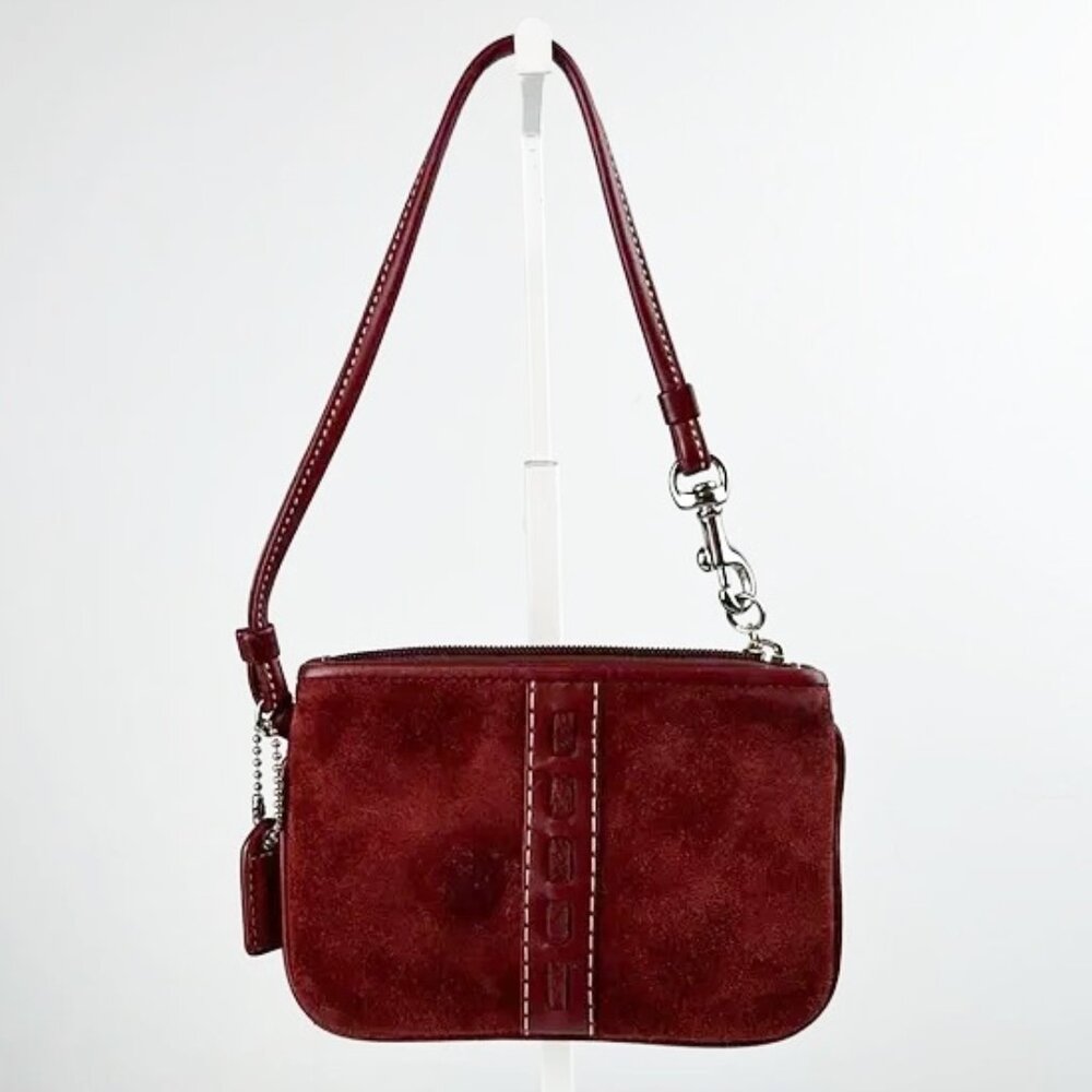 Coach Suede Collection Burgundy Wine Luxurious Suede Leather Wristlet